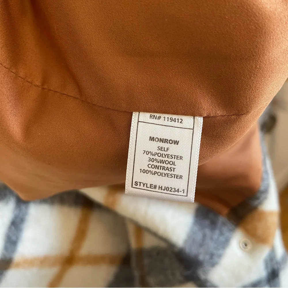 Monrow Plaid Wool-Blend‎ Shirt Jacket Black/Nat/Camel Medium